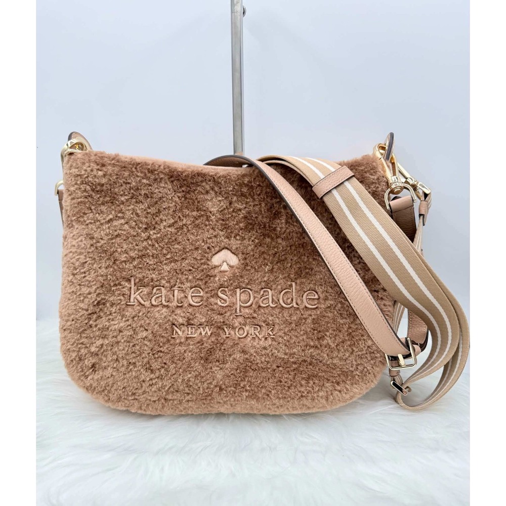 Kate Spade New York Rosie Faux Fur Crossbody Bag Brown "Teddy Bear" Leather Trim